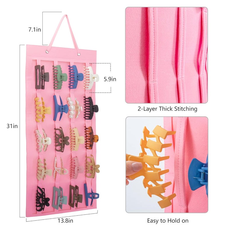SMUK Hanging Hair Claw Clip Holder Organizer for Women Girls, Large Claw Clip Storage for Wall, Door, Pink Hair Accessories Organizer Display - Image 3